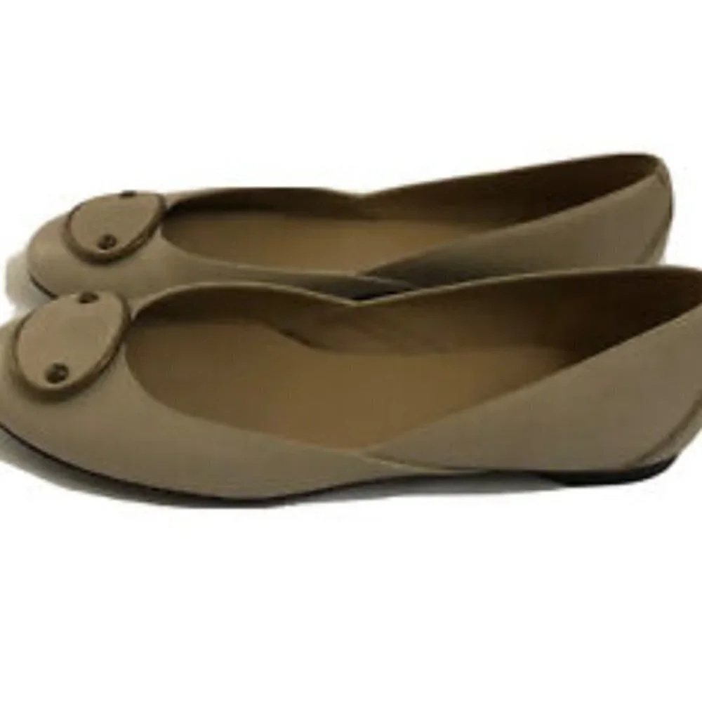 Talbots Womens Flat Shoes 9.5 Genuine Leather Tan Beige Ballet Slipons